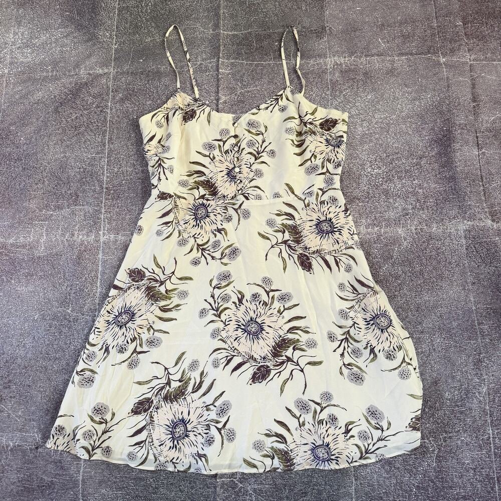 Women's Madewell Floral Ivory Off White Purple Button Front Cami Mini Dress Sz 8